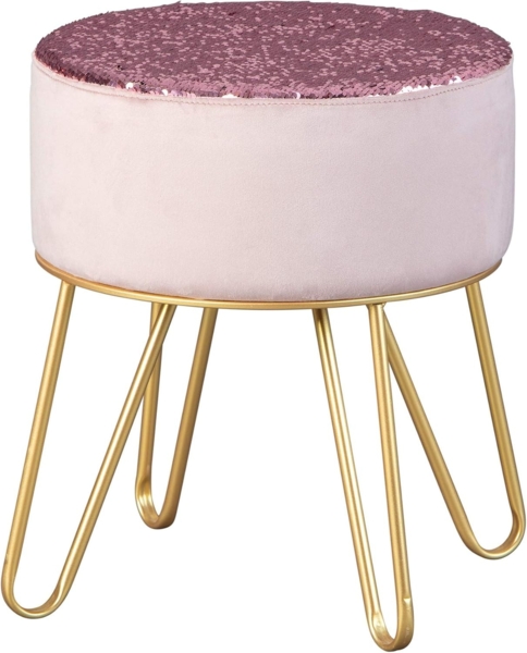 Hocker 'Belize' Samt altrosa mit Fußgestell aus Metall Bild 1