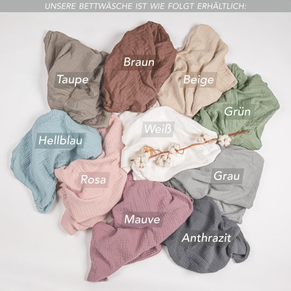 Pure Label Musselin Bettwäsche 155x220 6-teilig: Bettbezug 155 x 220 + Kissenbezüge 80x80 & 40x80 aus Baumwolle - Weiche Bettwäsche in Grün Bild 6