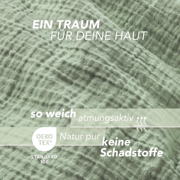 Pure Label Musselin Bettwäsche 155x220 6-teilig: Bettbezug 155 x 220 + Kissenbezüge 80x80 & 40x80 aus Baumwolle - Weiche Bettwäsche in Grün Bild 5