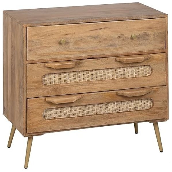 BigBuy Home Beistelltisch, 80 x 40 x 77 cm, natürliches Rattan-Holz