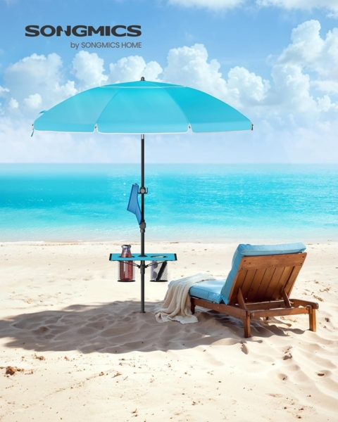 SONGMICS Sonnenschirm, Strandschirm, Sonnenschutz UPF 50+, Ablagefläche, ∅160 cm Bild 2