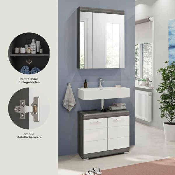 'Scout' 2-teiliges Badmöbel Set in weiß Hochglanz/Rauchsilber grau, 60 cm Bild 10