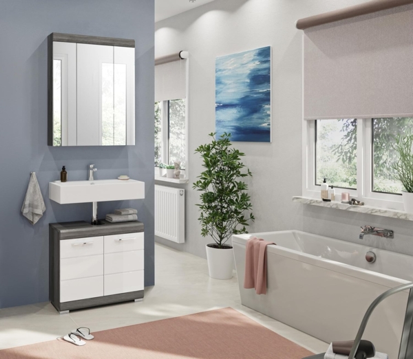 'Scout' 2-teiliges Badmöbel Set in weiß Hochglanz/Rauchsilber grau, 60 cm Bild 2