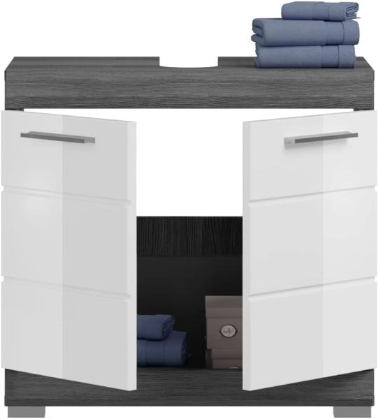 'Scout' 2-teiliges Badmöbel Set in weiß Hochglanz/Rauchsilber grau, 60 cm Bild 5