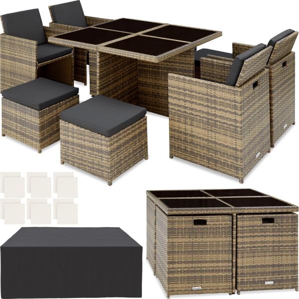 tectake Aluminium Rattan Sitzgruppe Manhattan 4+4+1 mit Schutzhülle, Variante 2 403757