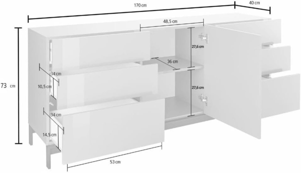 Dmora - Kommode Edi, Küchen-Sideboard mit 1 Tür und 6 Schubladen, Wohnzimmer-Buffet, Küchen-Sideboard, 100 % Made in Italy, 170 x 40 x 73 cm, glänzendes Weiß Bild 3