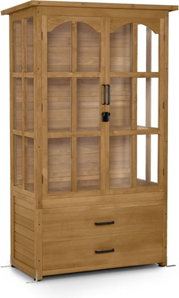 M MCombo Gartenschrank Gartenhaus Holz Wetterfest, Geräteschrank Gerätehaus Outdoor, für Außenbereich Balkon Terrasse, Gartenhütte mit 2 Bewegliche Regale, 58×107×180 cm, 1155 (Natur)