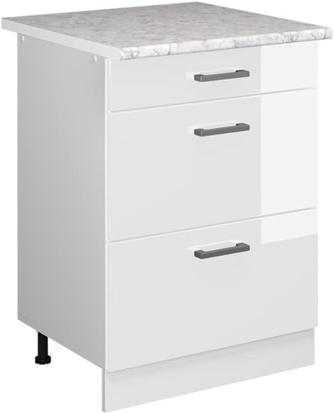 Unterschrank R-Line Weiß Hochglanz 60 cm mit Schubladen Vicco