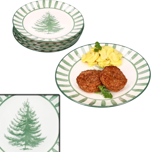 MamboCat Speiseteller 6x Wald grün Speiseteller Steingut 6 Personen Essteller Weihnachten, Weihnachtsgeschirr, Winter, Weihnachtsset, Geschirr