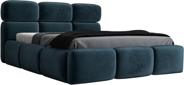 Polsterbett MAROKO 140x200 mit Matratze, Bettkasten und Lattenrost. Farbe: Azur 12