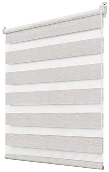 Deswell Doppelrollo Klemmfix ohne Bohren Leinen B50 x H220 cm (Stoffbreite 46cm) Rollos für Fenster ohne Bohren für Fenster mit Lichtdurchlässig & Verdunkelnd/Höhe Stufenlos Verstellbar