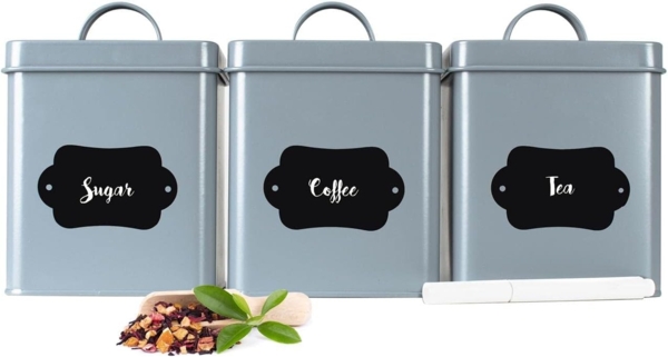 3 Vorratsdosen aus Metall mit Tafelfeld Vorratsbehälter Keksdose Aufbewahrungsdose Grau