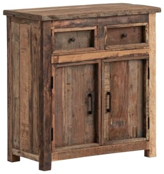 Rustikale Kommode Sumatra aus recyceltem Altholz 80x87x40 cm mit 2 Türen und 2 Schubladen – Stauraumwunder im Landhausstil von massivum