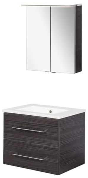 FACKELMANN B.PERFEKT Waschtisch Set mit Spiegelschrank 62 cm breit, Anthrazit, Waschbecken Keramik Weiß