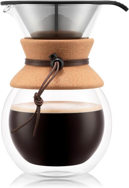 Bodum 11682-109 Double Wall Pour Over Kaffeemaschine mit Korkgriff, für 8 Tassen, Glas, Doppelwandiger Kork, 34 Ounce