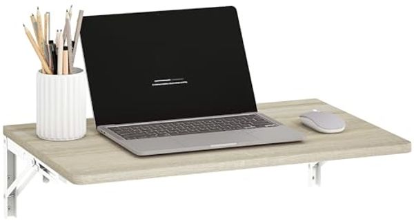 HOMCOM Klapptisch Wandschreibtisch (Platzsparender Schwimmender Schreibtisch, 1-St, 60x40 cm Wandklapptisch), mit abgerundeten Ecken, für Homeoffice, Wohnzimmer, Küche, Eiche