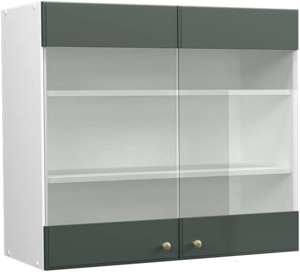 Vicco Küchenschrank Glas Fame-Line, Grün-Gold Landhaus/Weiß, 80 cm