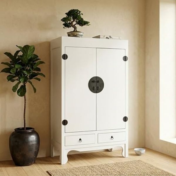 Hochzeitsschrank ASIA Antik-Weiß Shabby Chic ca. H175cm Mahagoni Kleiderschrank