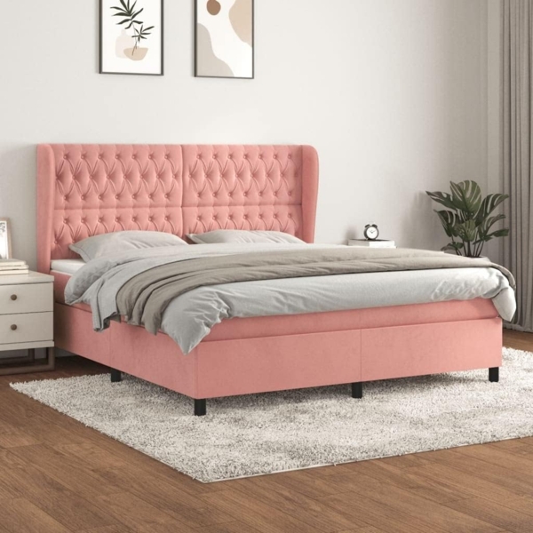 vidaXL Boxspringbett mit Matratze Rosa 180x200 cm Samt 3129410