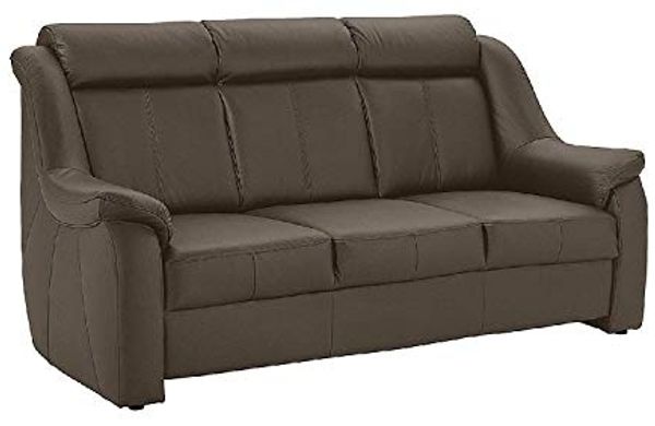 Cavadore 3-Sitzer Beata / 3er Ledercouch im modernen Design / 188 x 98 x 92 / Echtleder Graubraun