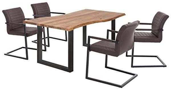 Essgruppe Picton Akazie massiv mit 4 Schwingstühlen braun schwarz Küchentisch Esszimmer Sitzgruppe Holztisch Set modern robust