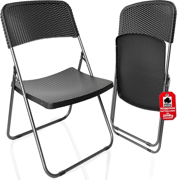 BigDean 2 Stück Klappstuhl Rattan Optik – Campingstuhl belastbar bis 200kg – wetterfester Gartenstuhl Balkonstuhl Campingstuhl klappbar