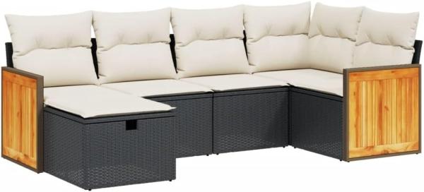 vidaXL 6-tlg. Garten-Sofagarnitur mit Kissen Schwarz Poly Rattan 3265732