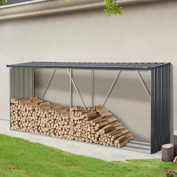 Feuerholzregal Kalmar 352x80x152cm aus Stahl Anthrazit [casa. pro]