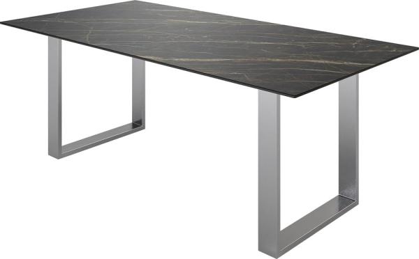 Esstisch Edge 200x100 Keramik Laminam® Noir Desir Braun Edelstahl Schmal