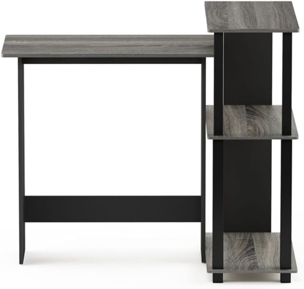 Furinno Abbott Schreibtisch mit 3 Ablageebenen, Holz, Französische Eiche Grau/Schwarz, 59.9 x 96.9 x 84.9 cm Bild 4