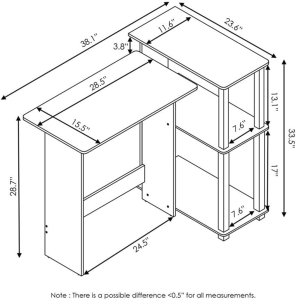 Furinno Abbott Schreibtisch mit 3 Ablageebenen, Holz, Französische Eiche Grau/Schwarz, 59.9 x 96.9 x 84.9 cm Bild 3