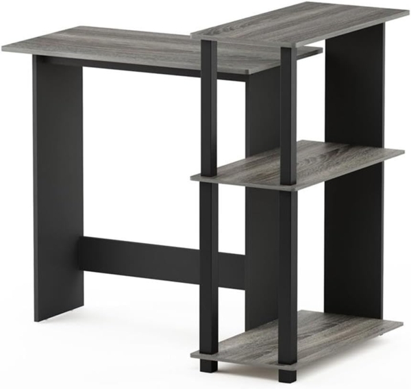 Furinno Abbott Schreibtisch mit 3 Ablageebenen, Holz, Französische Eiche Grau/Schwarz, 59.9 x 96.9 x 84.9 cm Bild 5