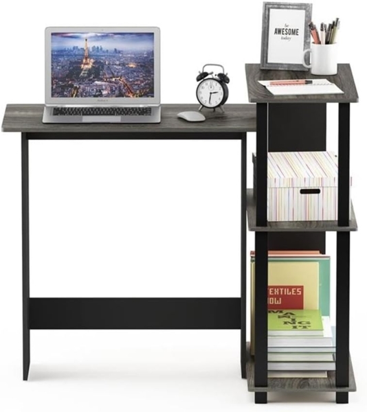 Furinno Abbott Schreibtisch mit 3 Ablageebenen, Holz, Französische Eiche Grau/Schwarz, 59.9 x 96.9 x 84.9 cm Bild 6