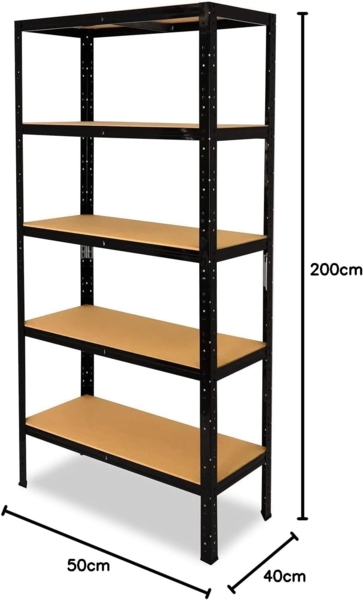 shelfplaza BLACK 200x50x40 cm Schwerlastregal in schwarz mit 5 Böden und 175 kg Traglast pro Boden Bild 2