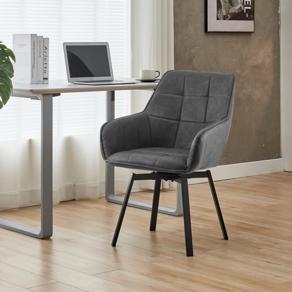 TUKAILAI Esszimmerstühle Drehbar, Drehstuhl esszimmer Kunstleder mit Armlehnen Rückenlehne Gepolsterter Sitz Metallbeine, Armlehnstuhl Küchenstühle Polsterstuhl Sessel für Küche (Grau) Bild 2