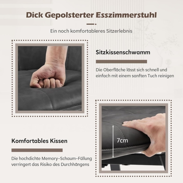 TUKAILAI Esszimmerstühle Drehbar, Drehstuhl esszimmer Kunstleder mit Armlehnen Rückenlehne Gepolsterter Sitz Metallbeine, Armlehnstuhl Küchenstühle Polsterstuhl Sessel für Küche (Grau) Bild 5