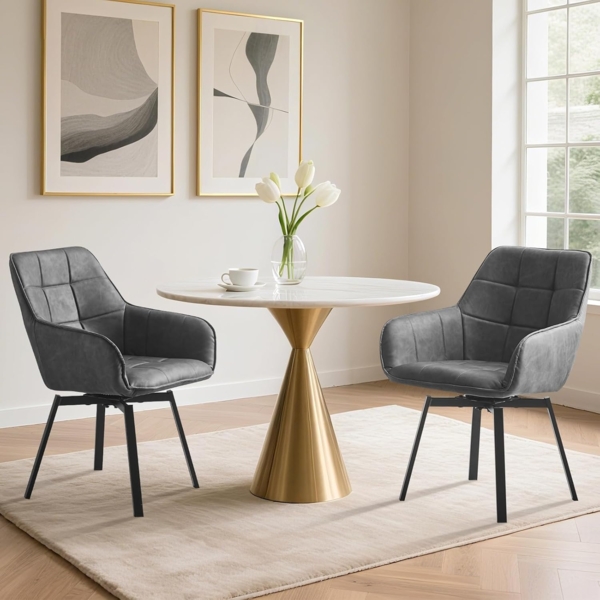 TUKAILAI Esszimmerstühle Drehbar, Drehstuhl esszimmer Kunstleder mit Armlehnen Rückenlehne Gepolsterter Sitz Metallbeine, Armlehnstuhl Küchenstühle Polsterstuhl Sessel für Küche (Grau) Bild 4