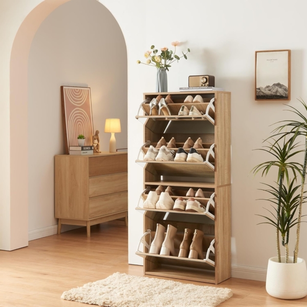 Schuhkipper Lund mit 4 verspiegelten Klappen Sonoma-Eichenoptik [en. casa]