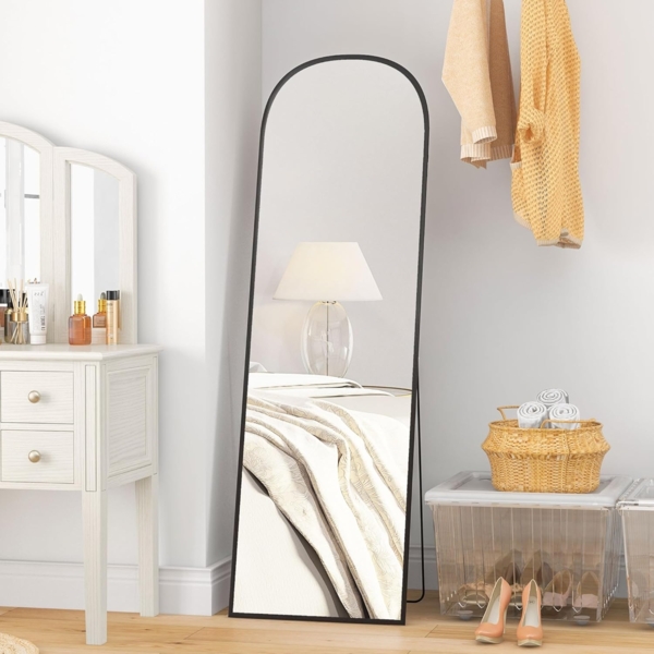 HOMCOM Standspiegel Ganzkörperspiegel mit Ständer, 161,5 x 50 cm (Garderobenspiegel, 1-St, Wandspiegel), für Wohnzimmer, Schlafzimmer, Schwarz
