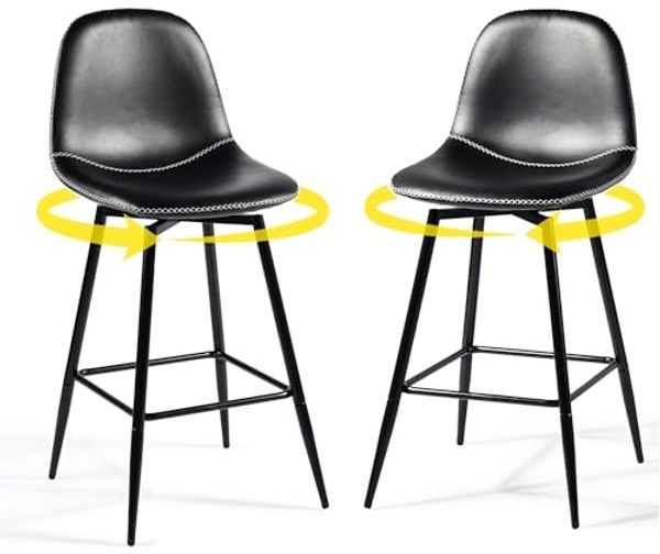 39F FURNITURE DREAM Vintage Barhocker 2er-Set drehbar – Retro Barstuhl im Industrial Design mit Lehne, Kunstleder & Metallgestell, 360° Küchenhocker für Theke, Bar & Esszimmer