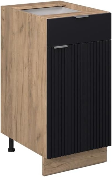 Küchenunterschrank Fame-Line Schwarz gestreift 40 cm ohne Arbeitsplatte Vicco