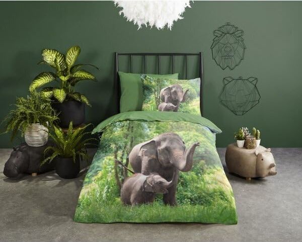 Good Morning Kinder Bettwäsche 135x200 Elephants Elefanten Wende grün 30754