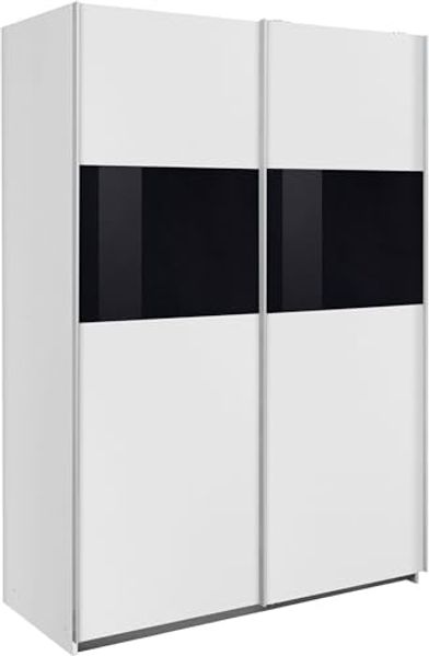 Schwebetürenschrank Bramfeld Kleiderschrank 135 x 64 x 198 cm weiß schwarzglas, 135 x 64 x 198 cm