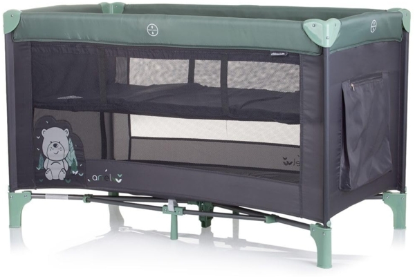 Chipolino Reisebett Ariel, 2 Ebenen, Tragetasche, Seiteneingang, Seitentasche grau grün Bild 2