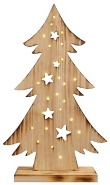 näve LED Baum Tannenbaum, Weihnachtsdeko aus Holz, Timerfunktion, LED fest integriert, Warmweiß, Holz-Stehleuchte, Höhe ca. 47,5 cm, Batteriebetrieben
