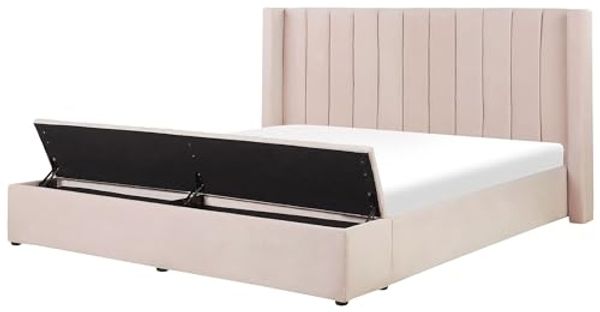Bett mit Stauraumbank NOYERS 180 x 200 cm Samtstoff Pastellrosa