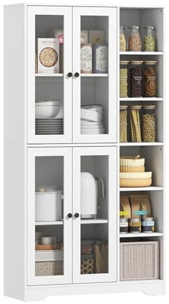 HOMCOM Küchenbuffet 172 cm groß (Schrank mit Glastüren, 1-St, Hochschrank) Großer Stauraum, Weiß
