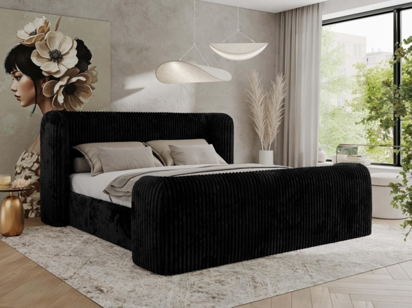 Polsterbett mit Lattenrost, Doppelbett für Schlafzimmer, Gepolstertes Kopfteil - EMORA CLASSIC DUO - 180 x 200 cm - Schwarz Cord