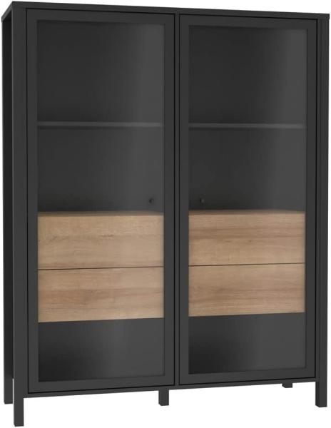 Highboard Hector 6 Schwarz Riviera Eiche 122x153x41 cm Kommode LED mit Beleuchtung