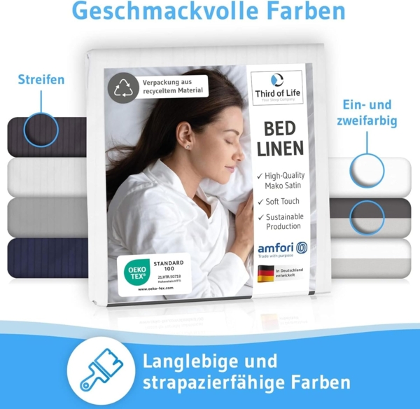 Mako-Satin Bettwäsche Weiß gestreift 135x200 + 80x80 Bild 6